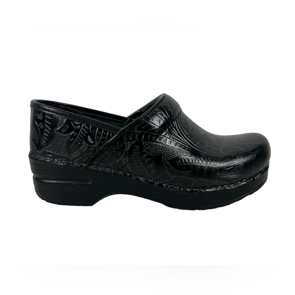 Dansko Black Tooled Leather Professional Clog Shoes Womens EU 36 US 5.5-6 - Picture 2 of 12